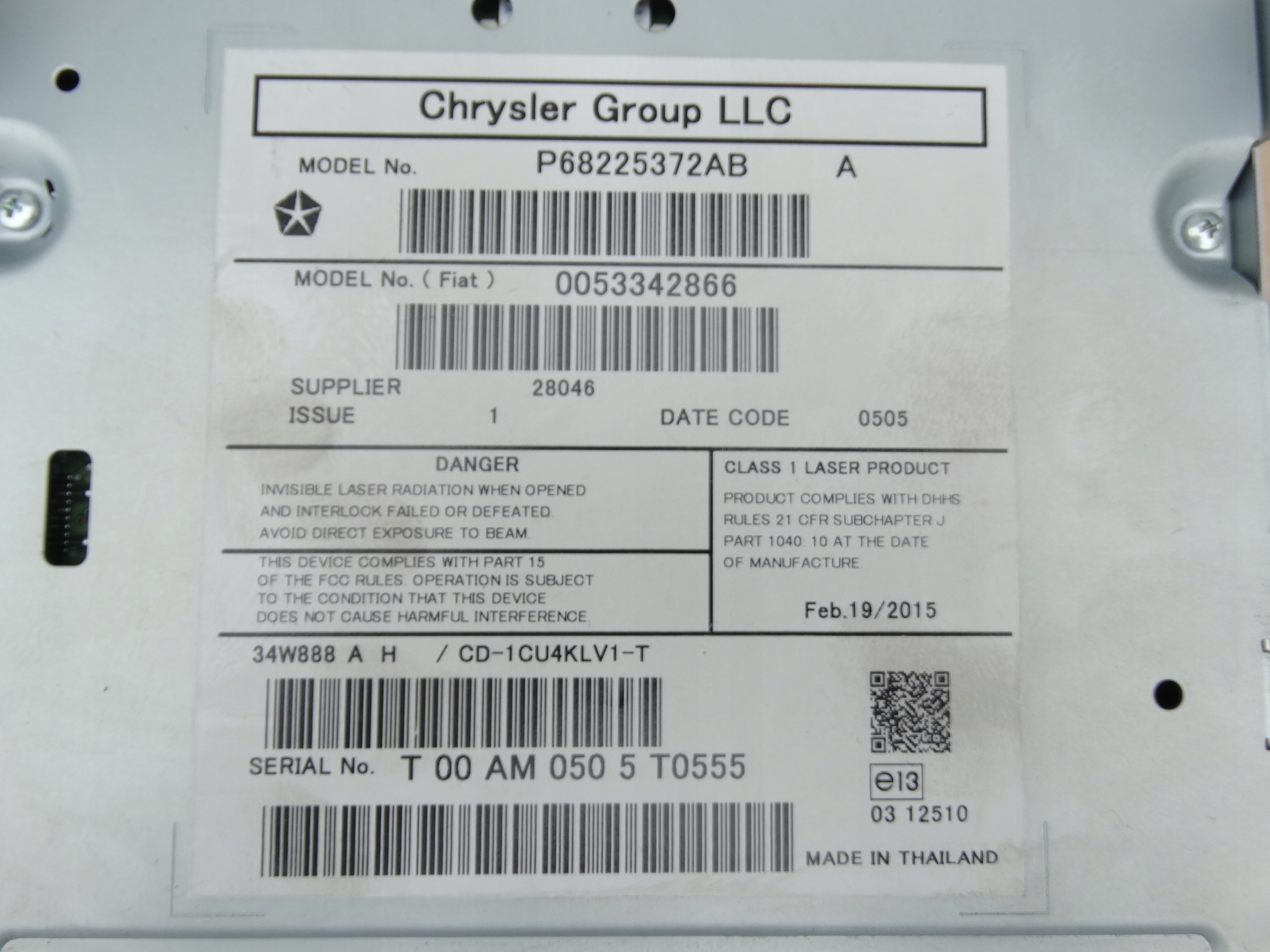 CARICATORE CD CD/DVD Jeep Cherokee V KL P68225372AB