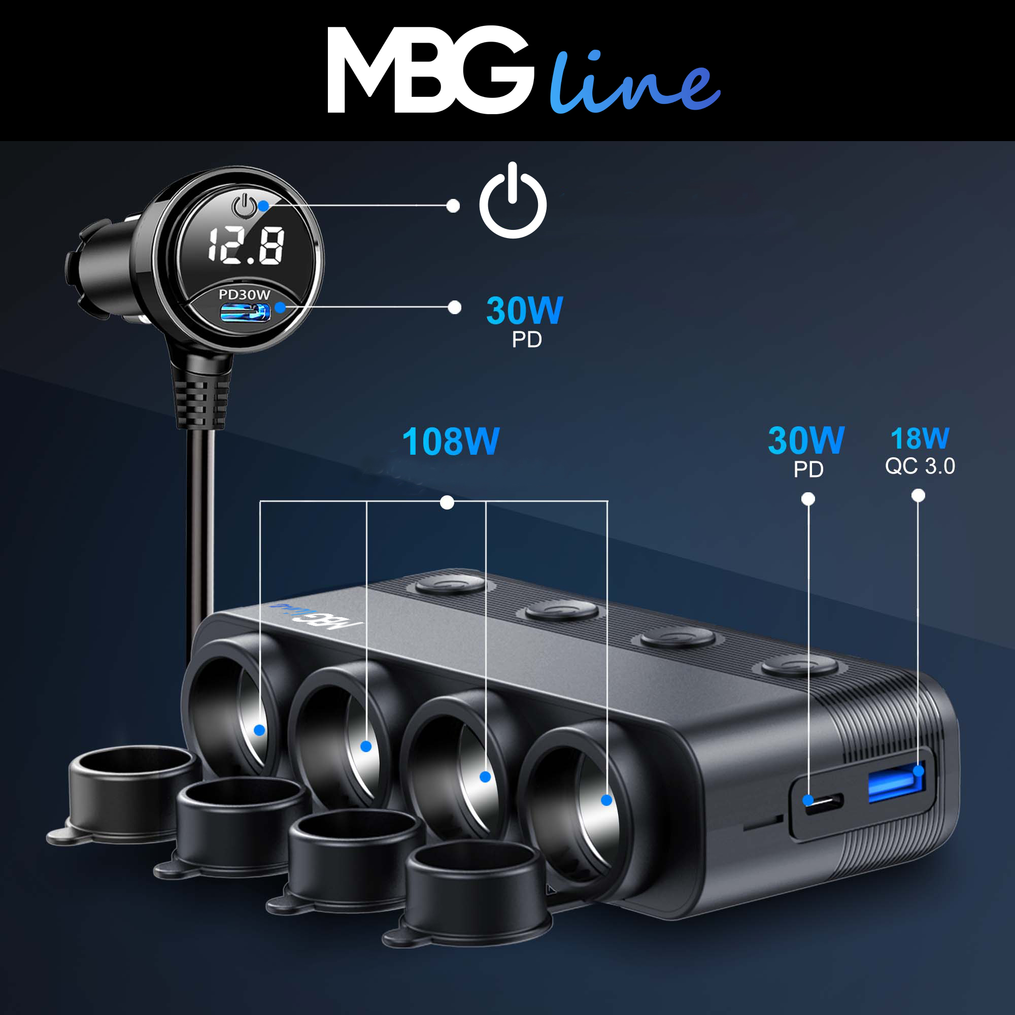 ROZDZIELACZ GNIAZDA ZAPALNICZKI 12V 24V ŁADOWARKA SAMOCHODOWA QC PD 3x USB Stan opakowania oryginalne