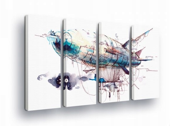 Obraz 120x80 Volant let obloha mraky fantázia steampunk akvarel grafika