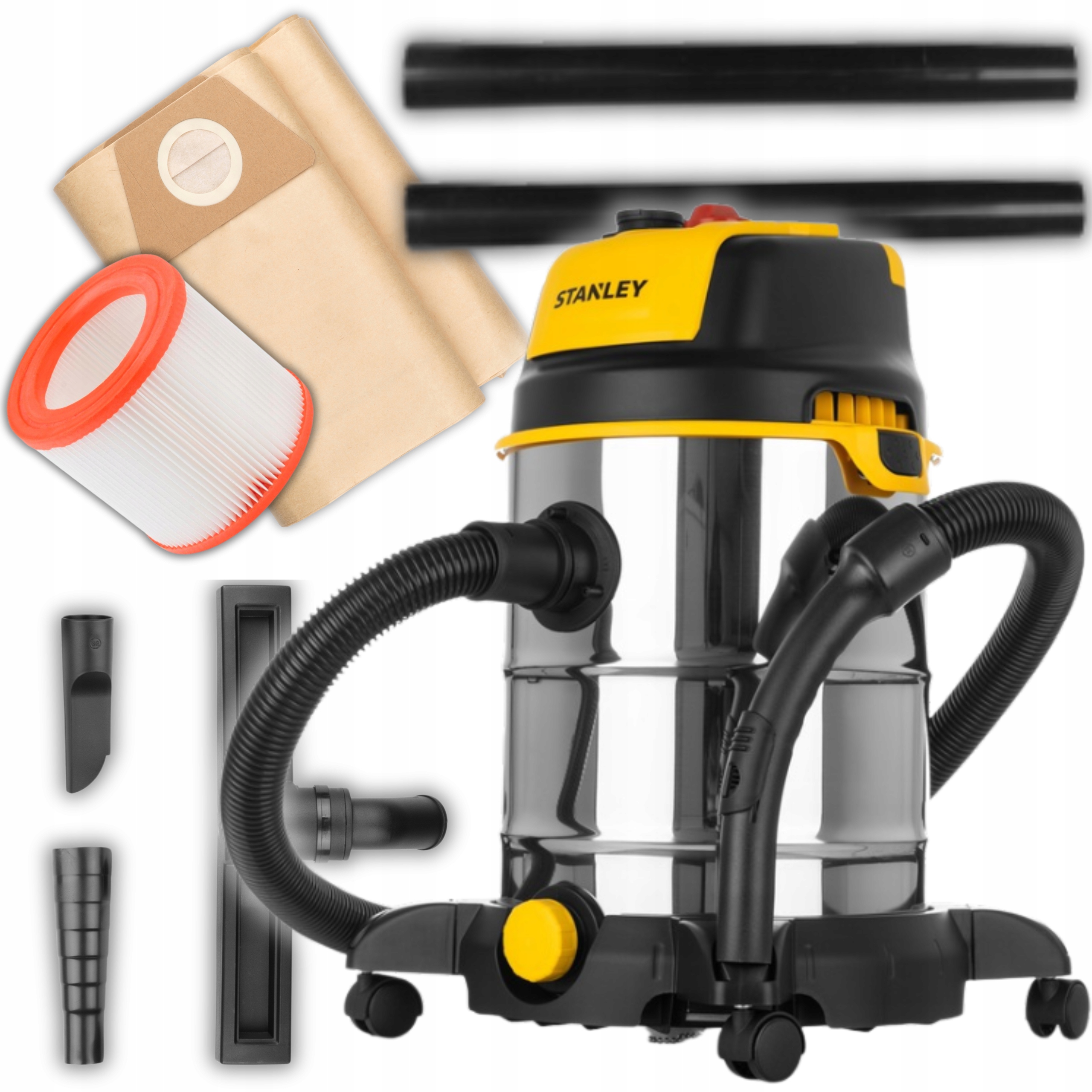 Odkurzacz przemysłowy Metal na mokro i sucho Stanley 1600W 30L Akcesoria