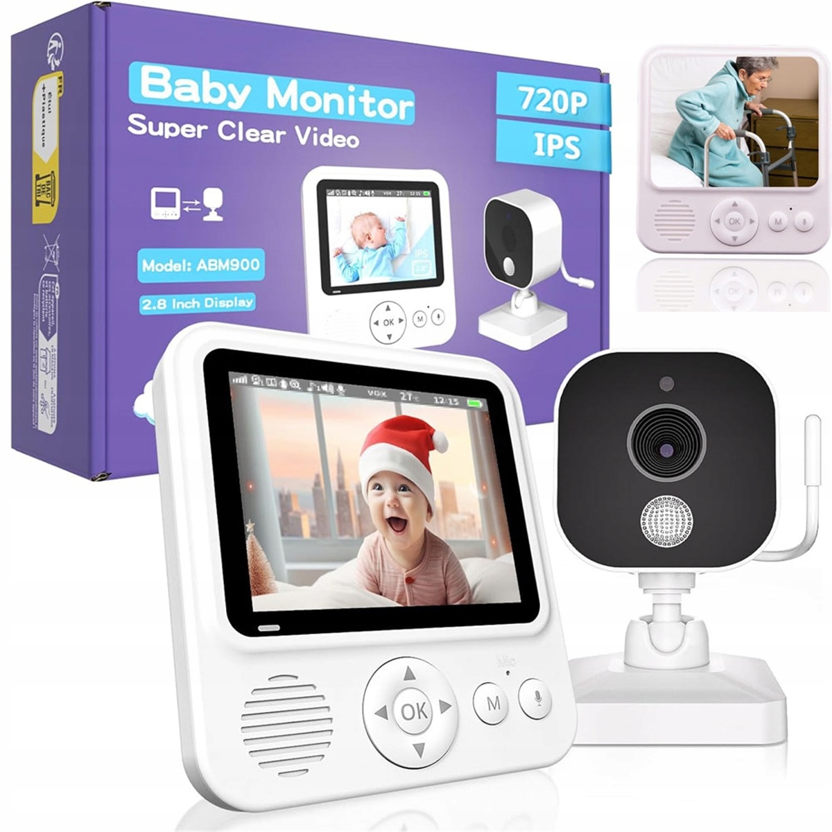 BEDEE Niania Elektroniczna Video Full HD Z Kamerą Video Ruchu 2.8 Inch