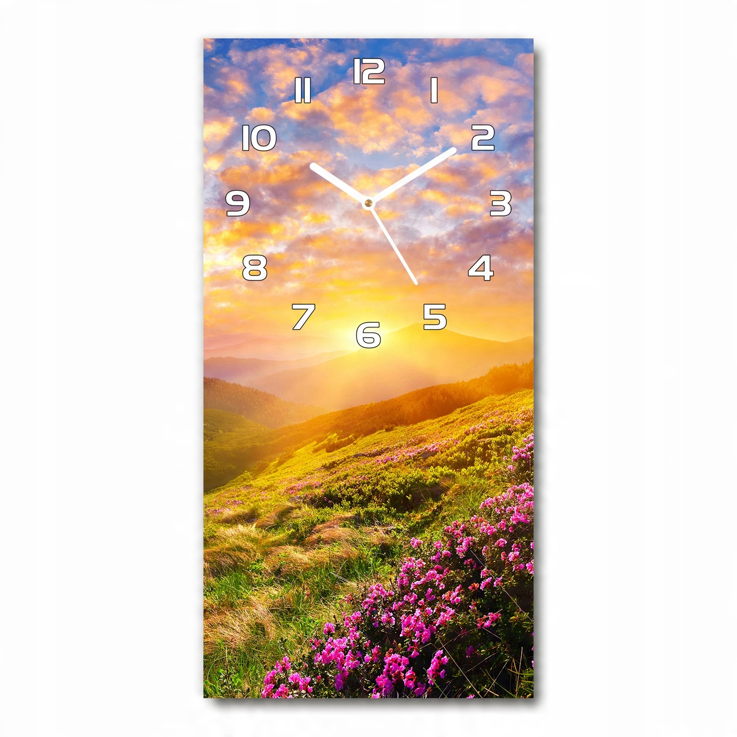 

Szklany zegar wiszący Zachód słońca góry 30x60 cm