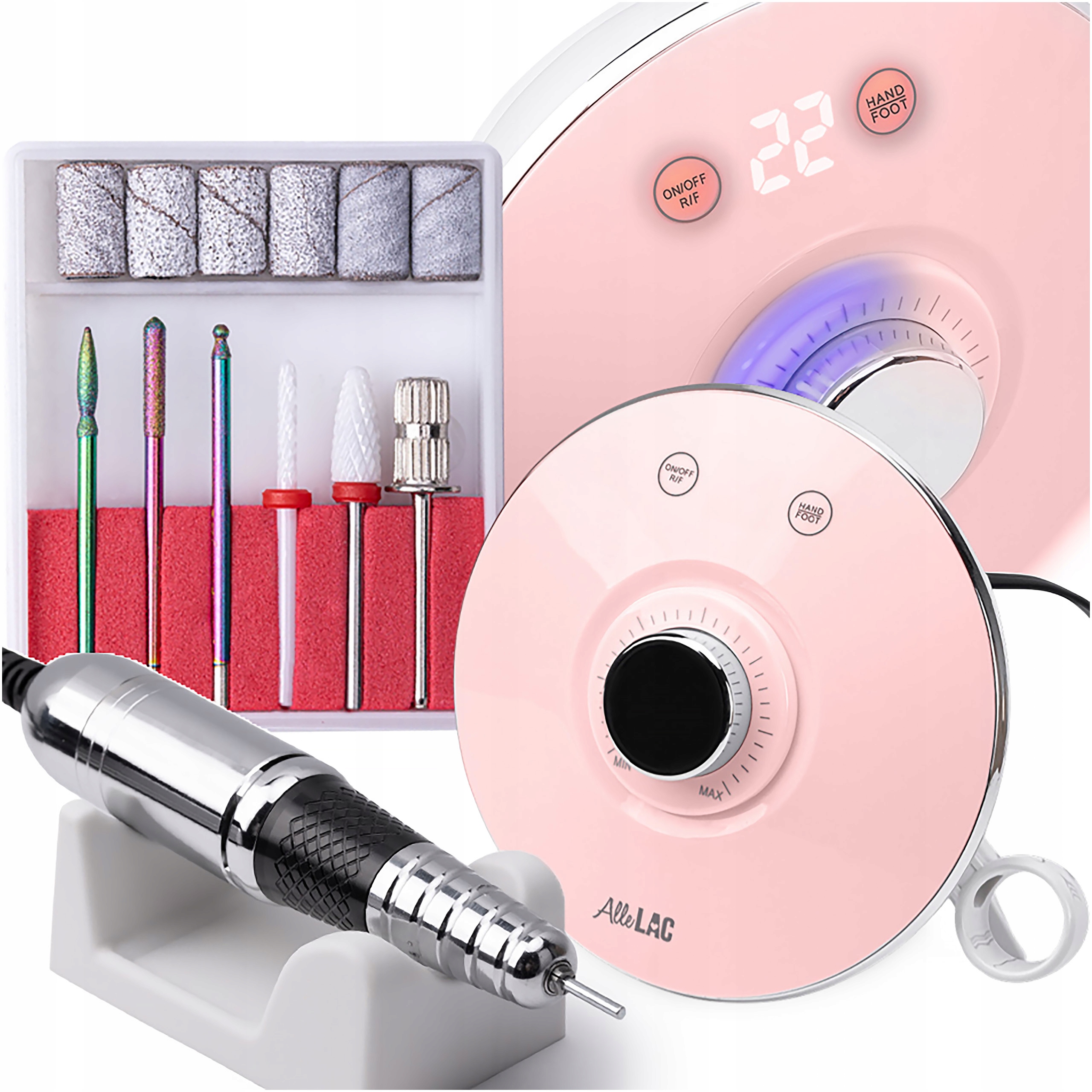 Profesjonalna Frezarka Do Paznokci Allelac M17 68W Mocna Róż Frezy Nośnik