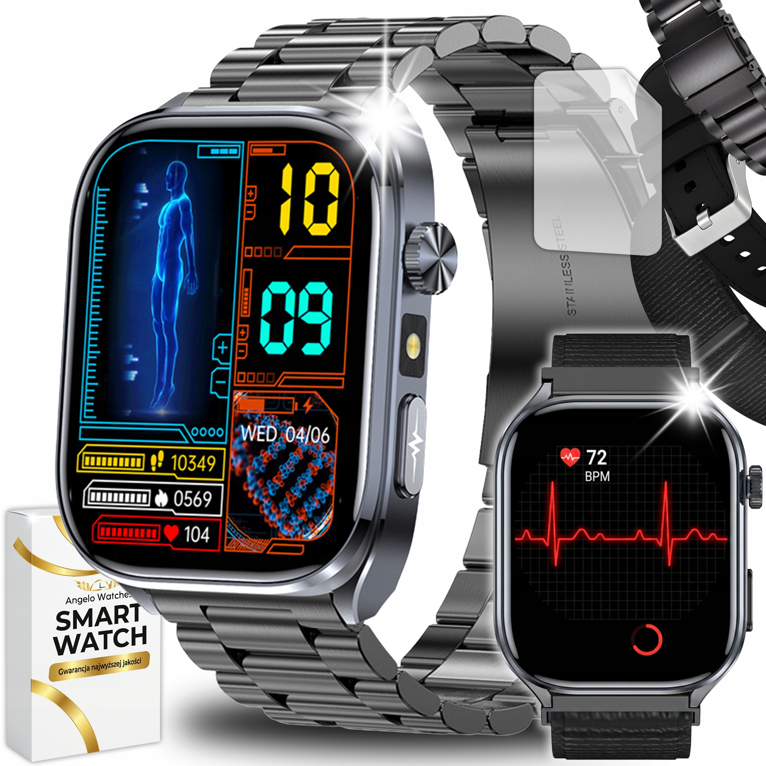 SMARTWATCH DLA SENIORA KARDIOWATCH EKG PPG HRV SMS ROZMOWY MENU PL ...