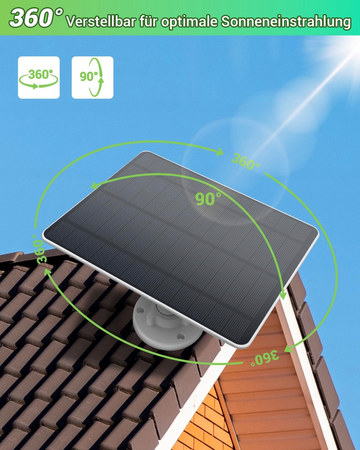 Panel Solarny Do Kamery Ring 5W Wodoodporny IP65 Z Uchwytem YERFKAN — miniatura 3