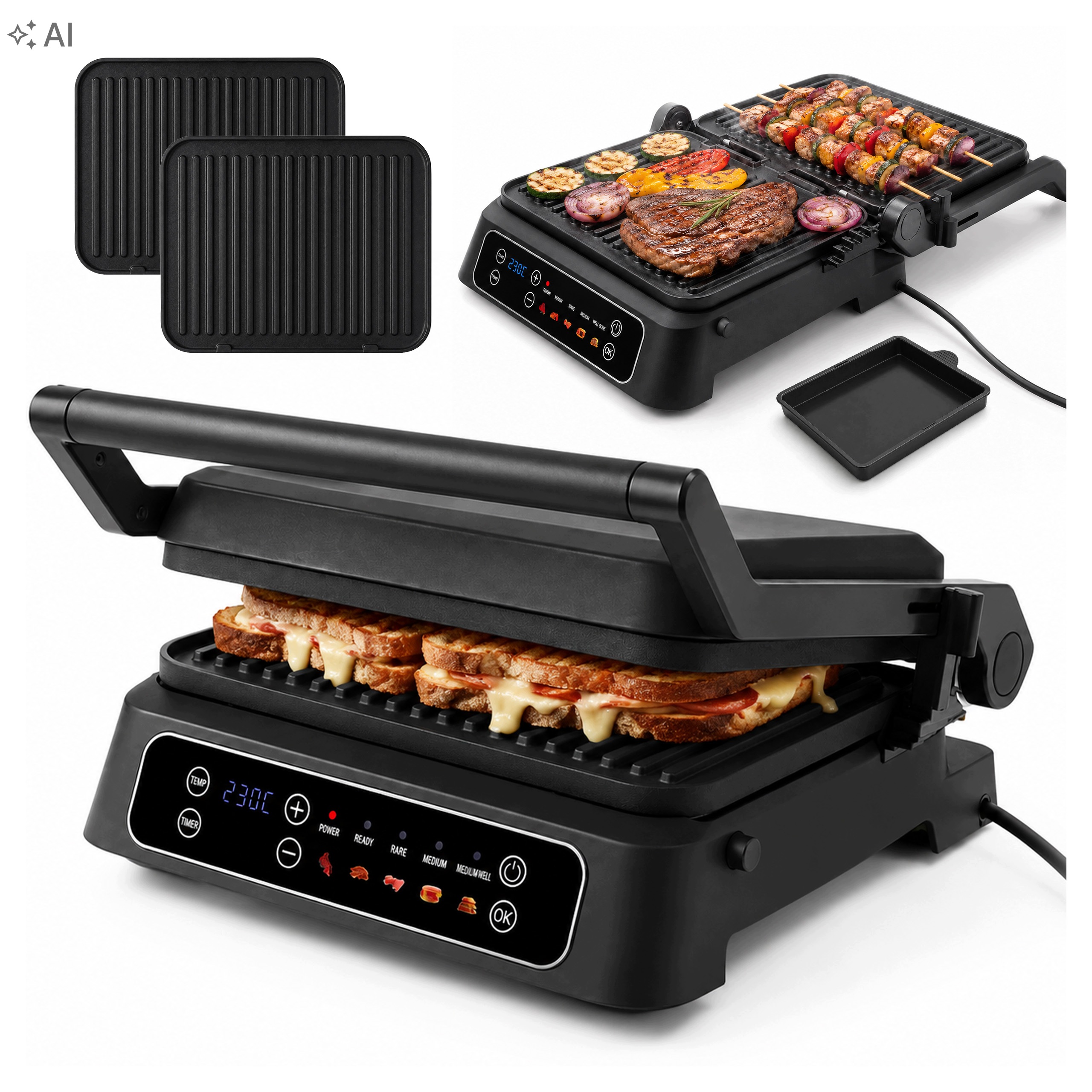 Grill elektryczny opiekacz toster do kanapek panini kontaktowy składany 2w1