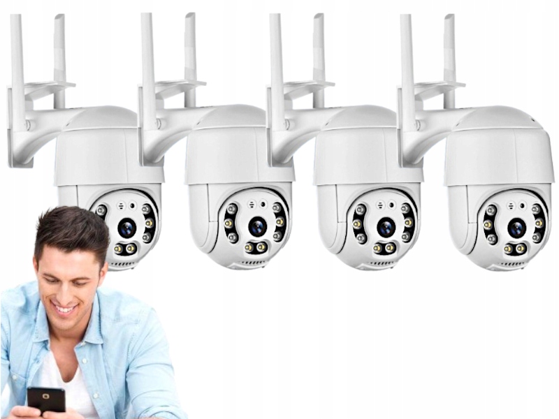 4x Kamera Venkovní otočná kamera WiFi Zoom Monitorování domu a bytu