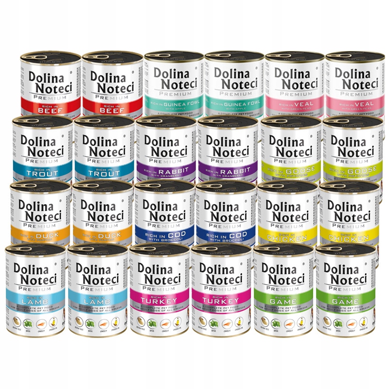 Levně Vlhké Krmivo pro psa Dolina Noteci Premium MIX Chutí 48x400g Bez Obilovin