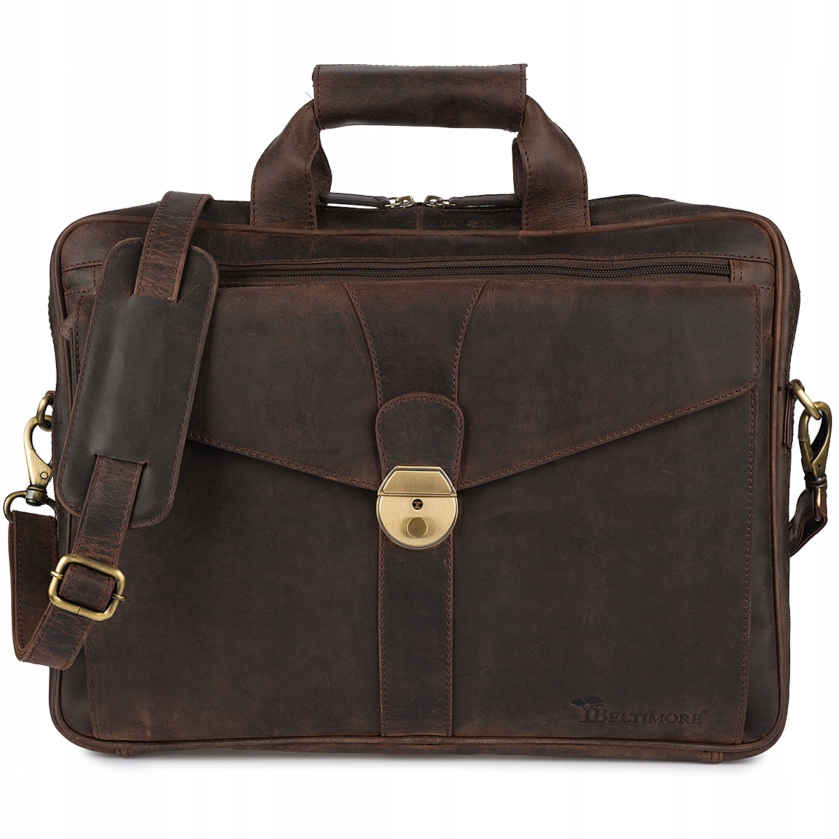 Pánská kožená taška A4 na notebook 15,6" do práce i na cesty, hnědá Beltimore