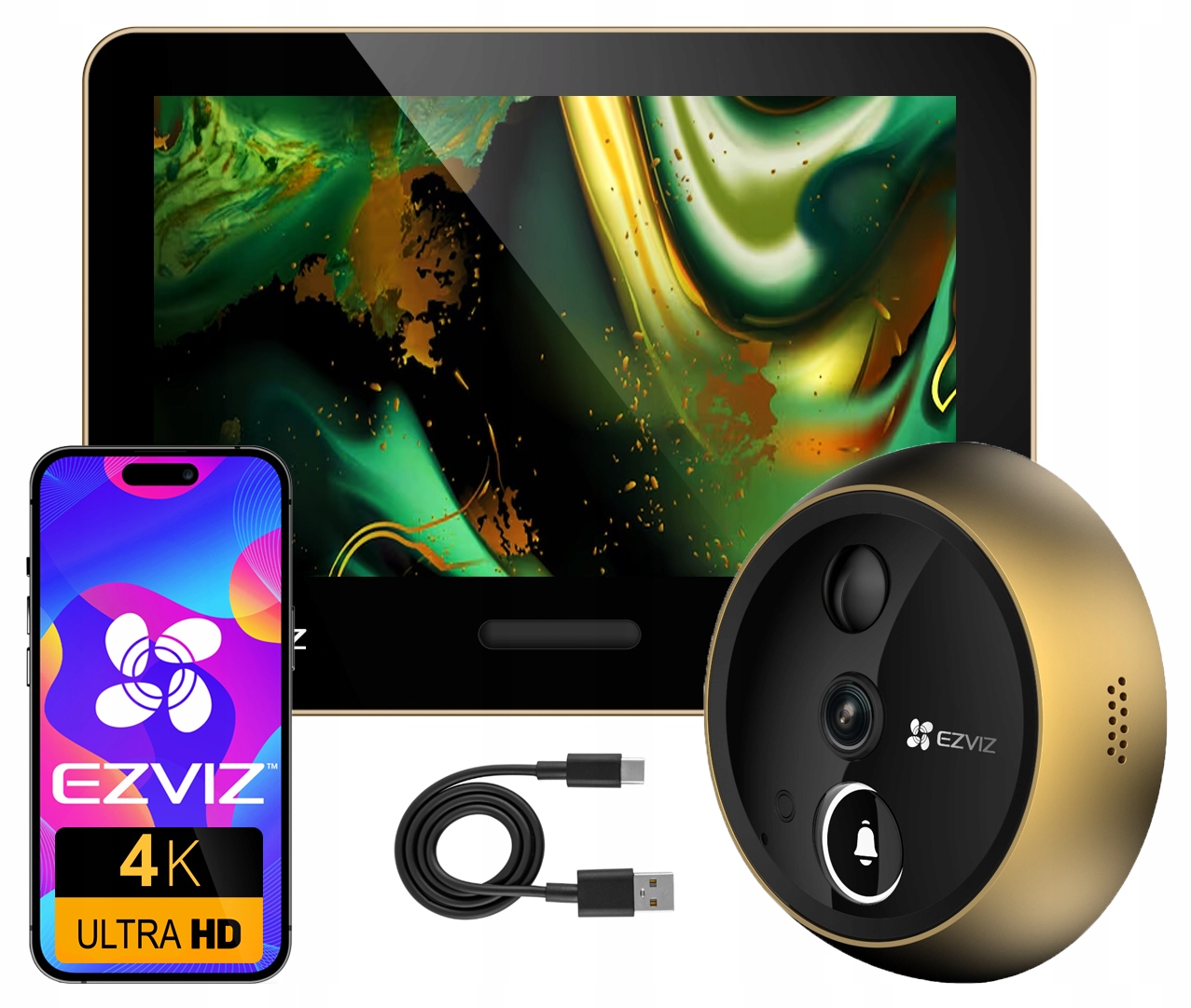 Elektronický Hľadáčik Ezviz EP4 Gold 4K 155° Detekcia Tváre Batéria 7100 mAh