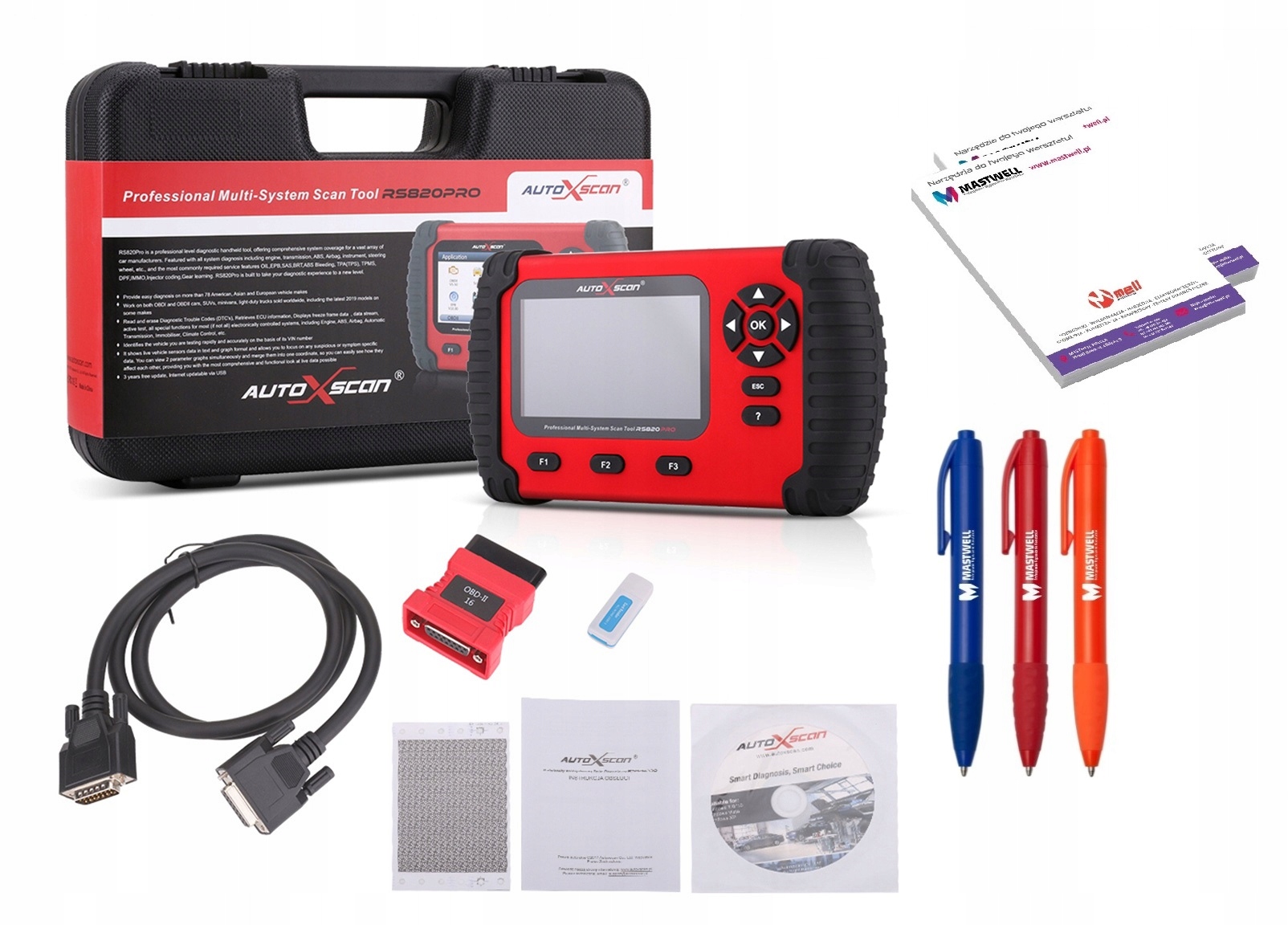 TESTER DIAGNOSTYCZNY AUTOxSCAN RS810PRO + GADŻETY