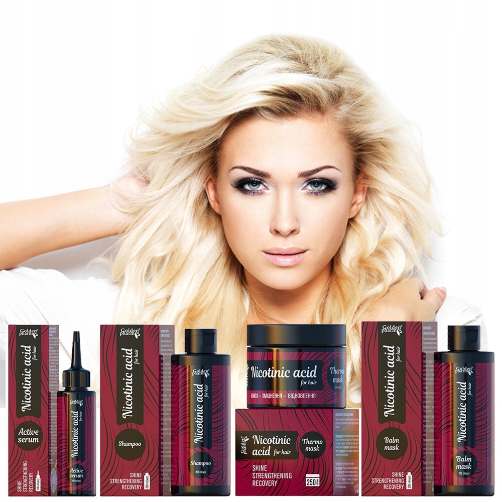 Sada 4 Produktů Pro Růst Vlasů Šampon Sérum Masky Kyselina Nikotinová