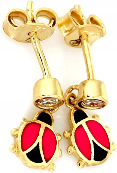 Zlaté náušnice 585 visící berušky zirkony elegantní dárek beruška