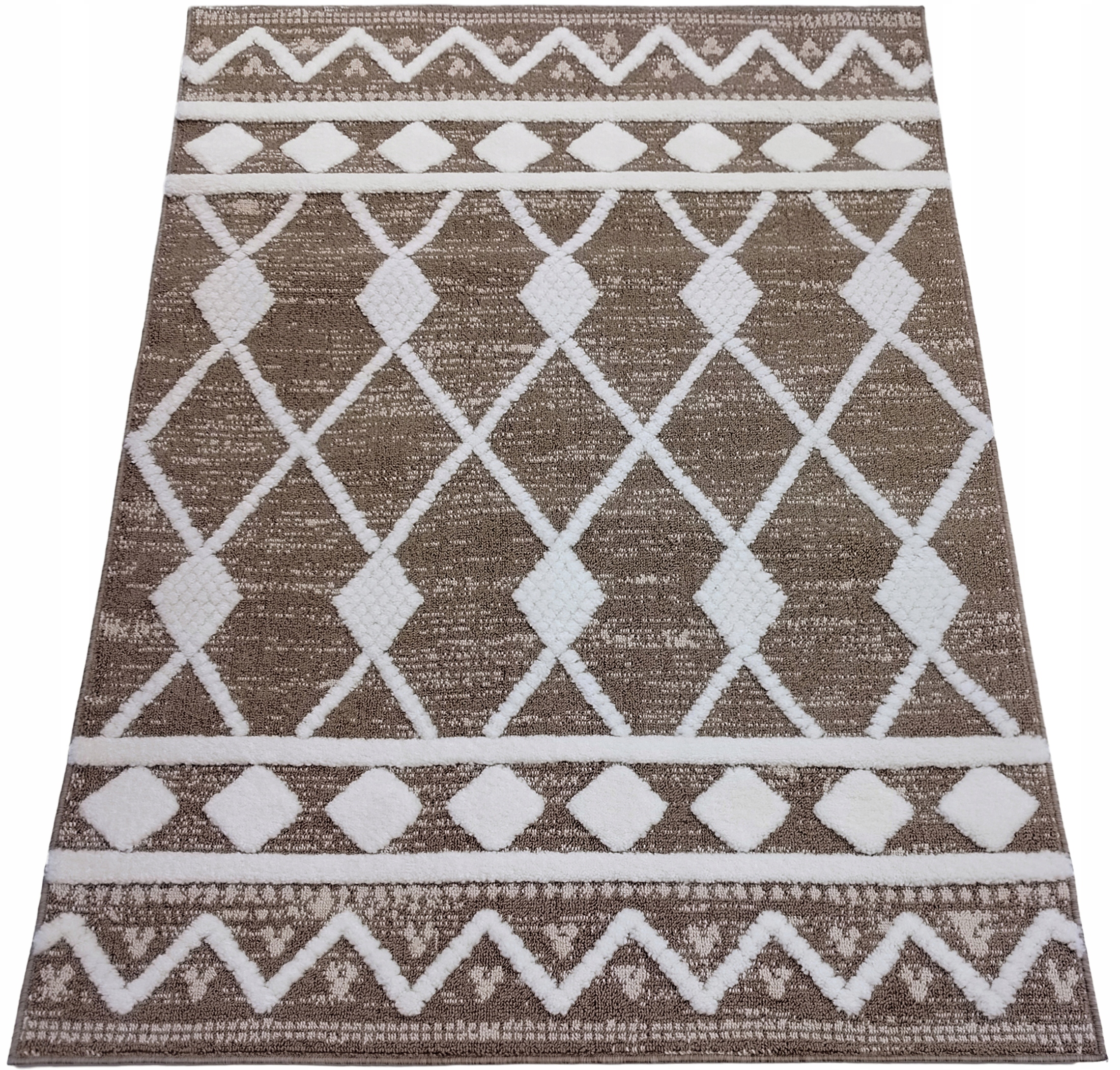 Koberec 80x120 Boho Berber Do Obývacího Pokoje Ložnice Hnědý Krémový Dvoupatrový