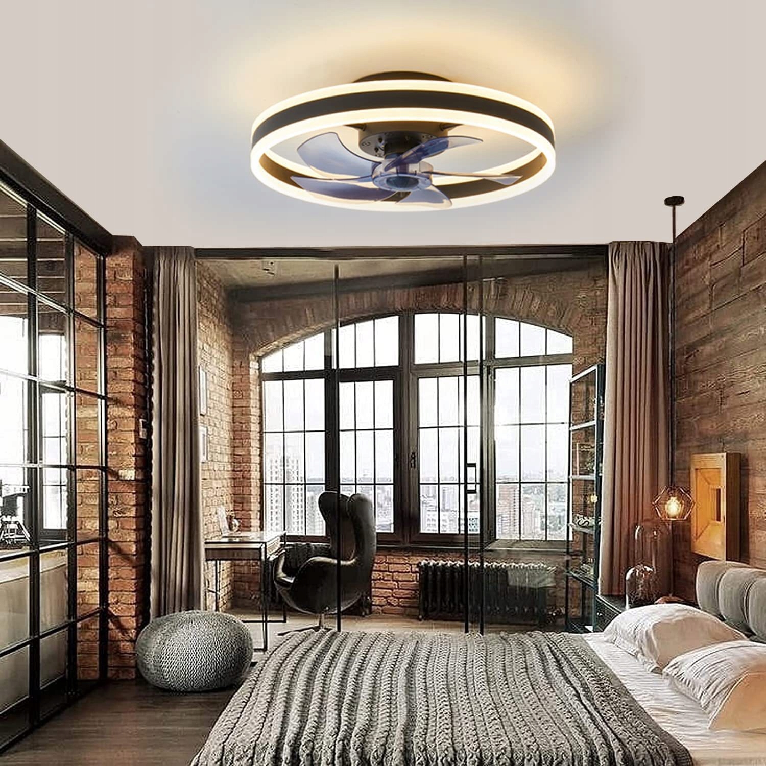 ŻYRANDOL WENTYLATOR SUFITOWY WIATRAK LAMPA LED 60W Kolor czarny