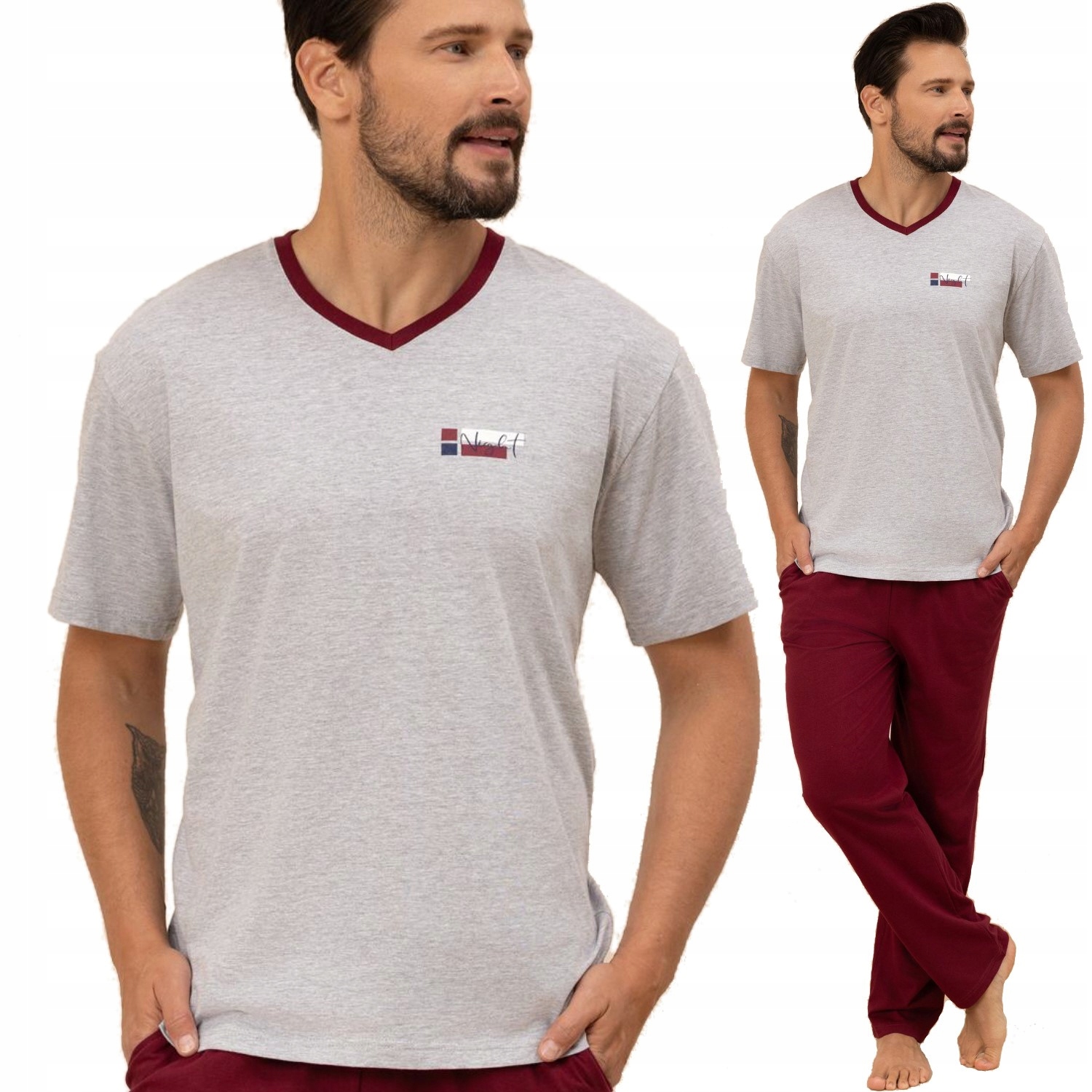 Regina pánské pyžamo bavlna krátký rukáv kapsy 498 světlý melír 3XL