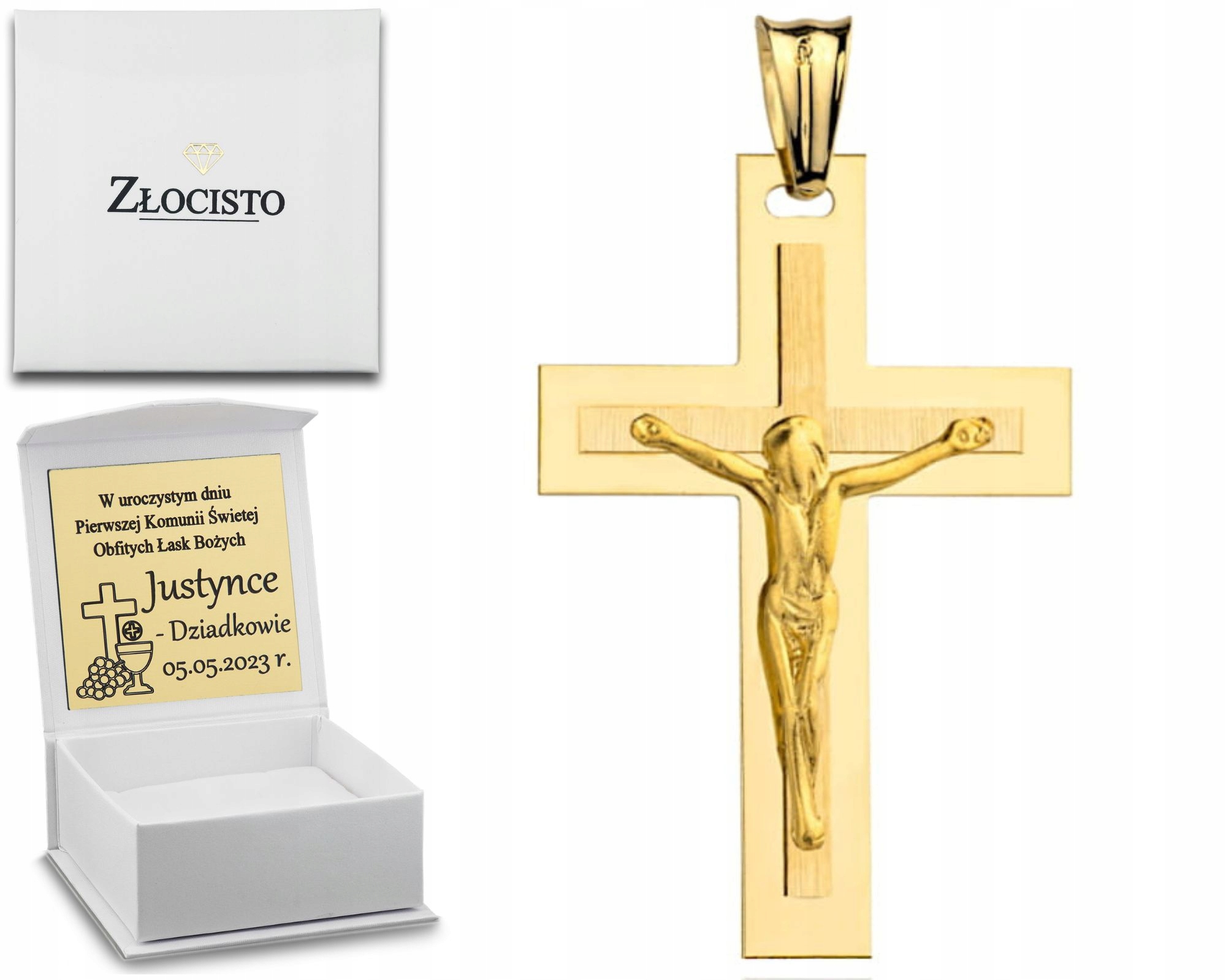 Zlatý Křížek S Ježíšem Zdobený Ve Zlaté Ryzosti 585 14K Na Křtiny Svaté Přijímání