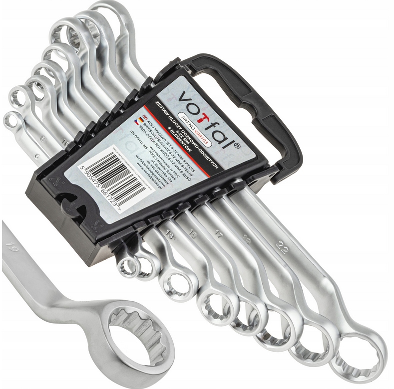 Zestaw Kluczy Oczkowych Odgiętych 6–22 MM 12-KĄTNE Stal Crv Etui-wieszak