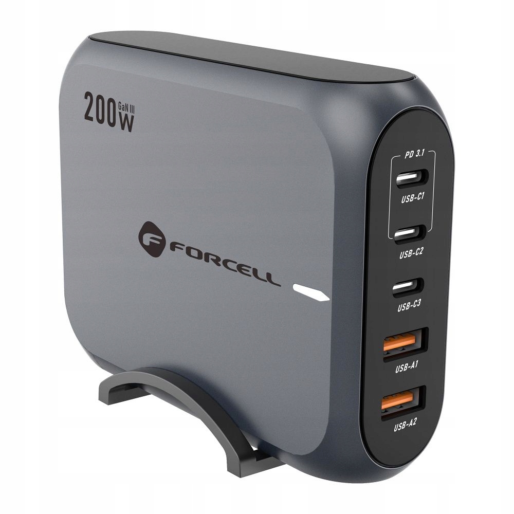 Ładowarka biurkowa stacja ładująca Forcell 200W 3x Usb-c 2x Usb-a Pd Qc GaN