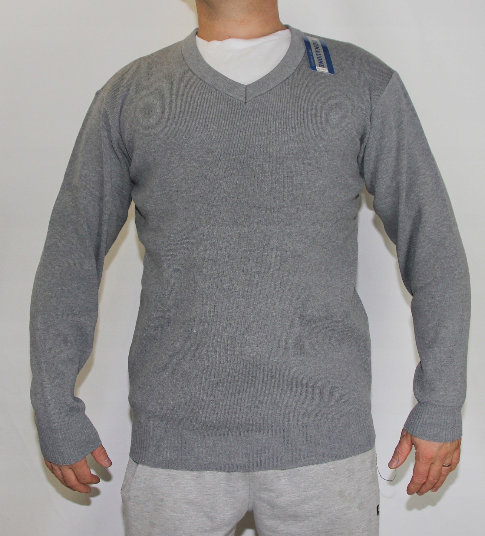 

Sweter Męski w serek ciepły szary XXL