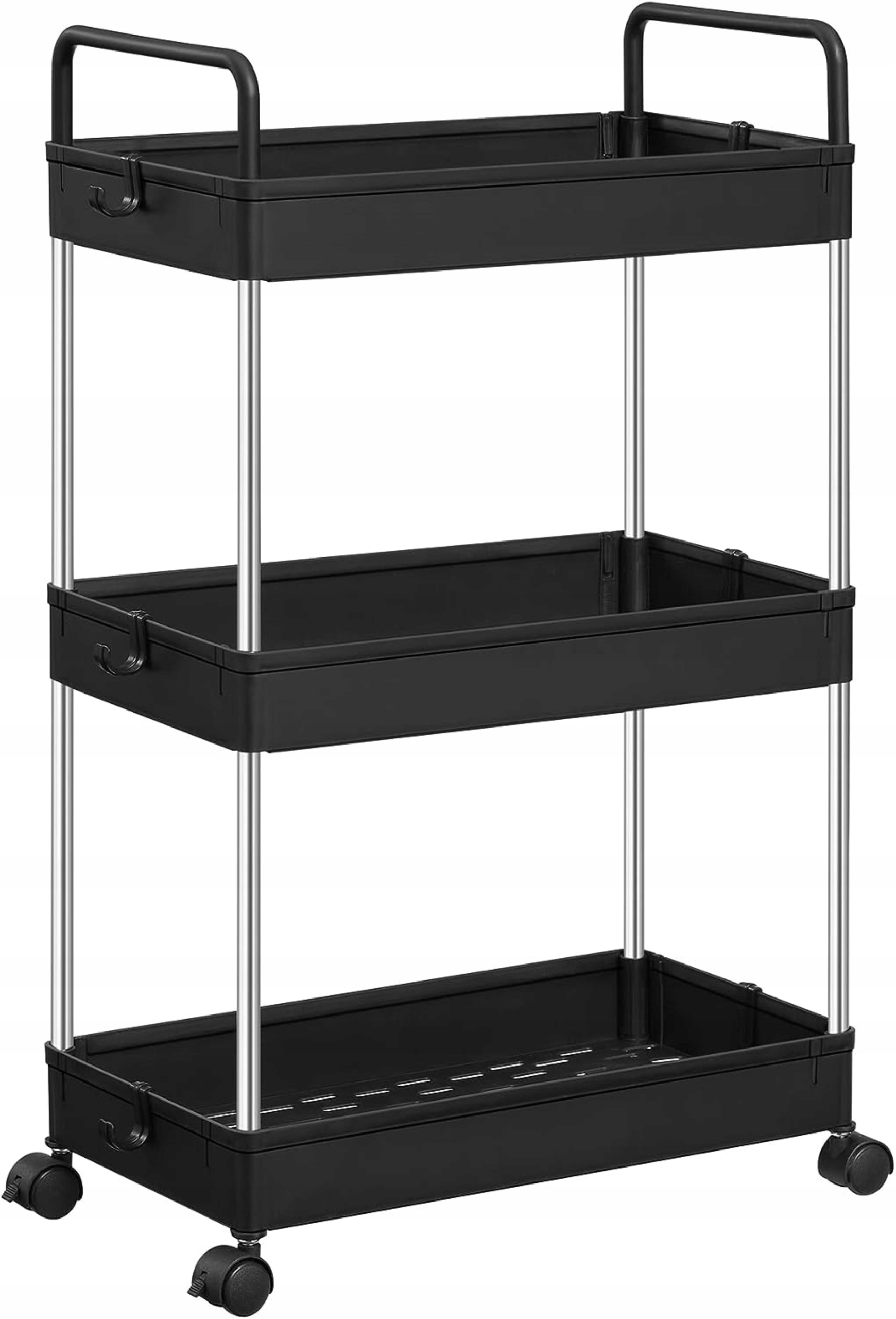 Mobilní kuchyňský regál na kolečkách, 3-úrovňový, černý