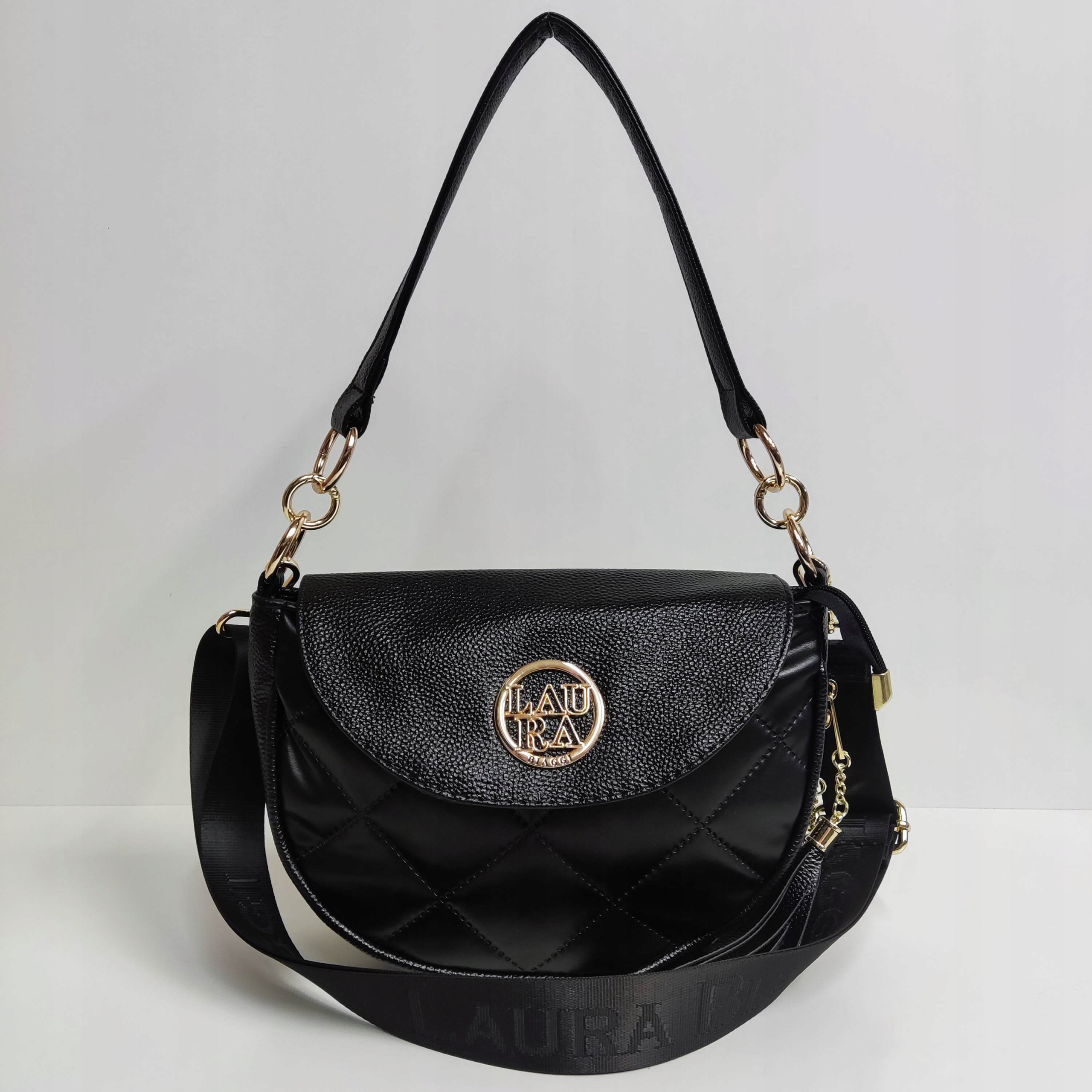 Torebka listonoszka Laura Biaggi czarna pikowana Marka Laura Biaggi