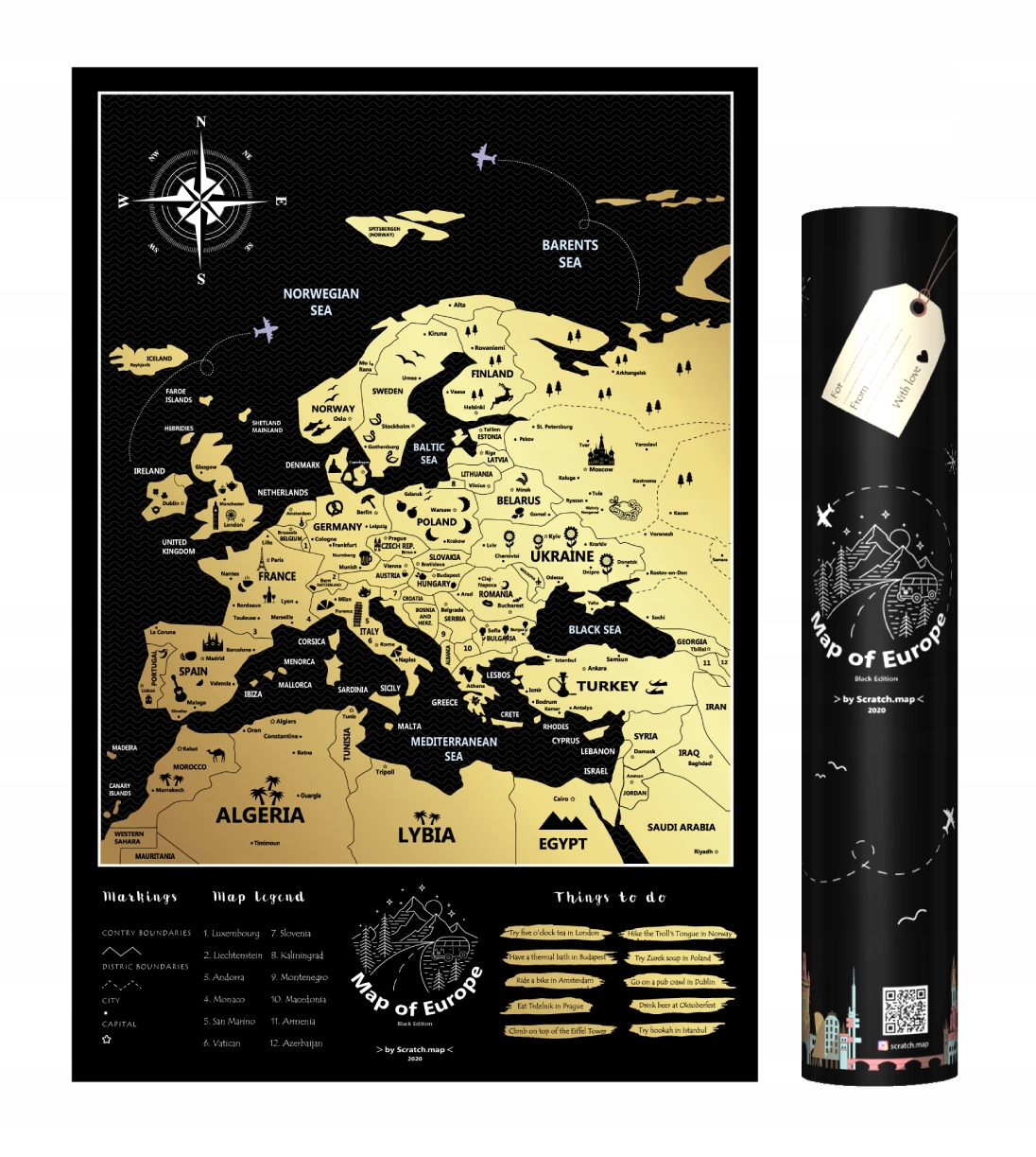 

Mapa Zdrapka Europa czarno-ZŁOTA