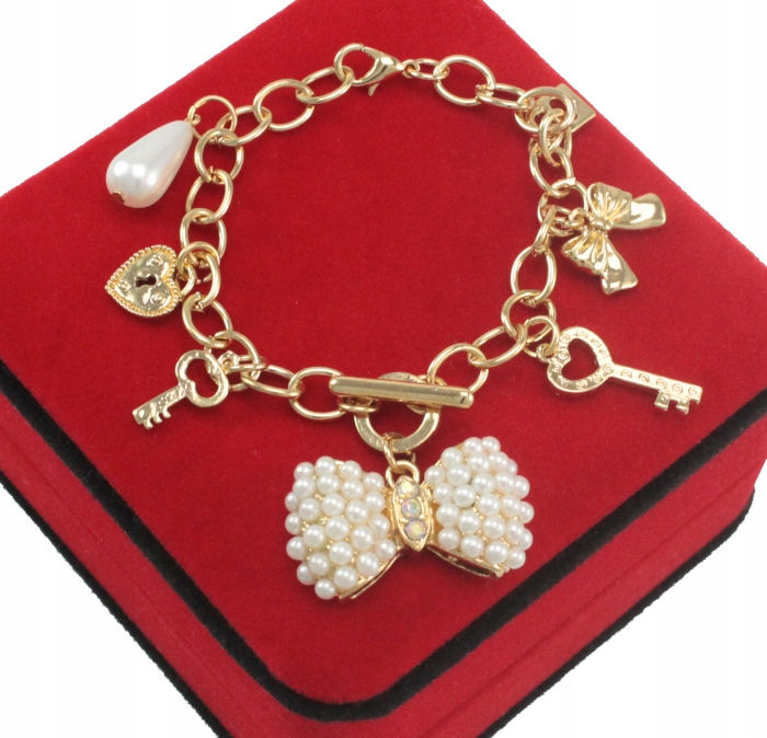 

Bransoletka Złota chain Charms Kokardka Perłowa