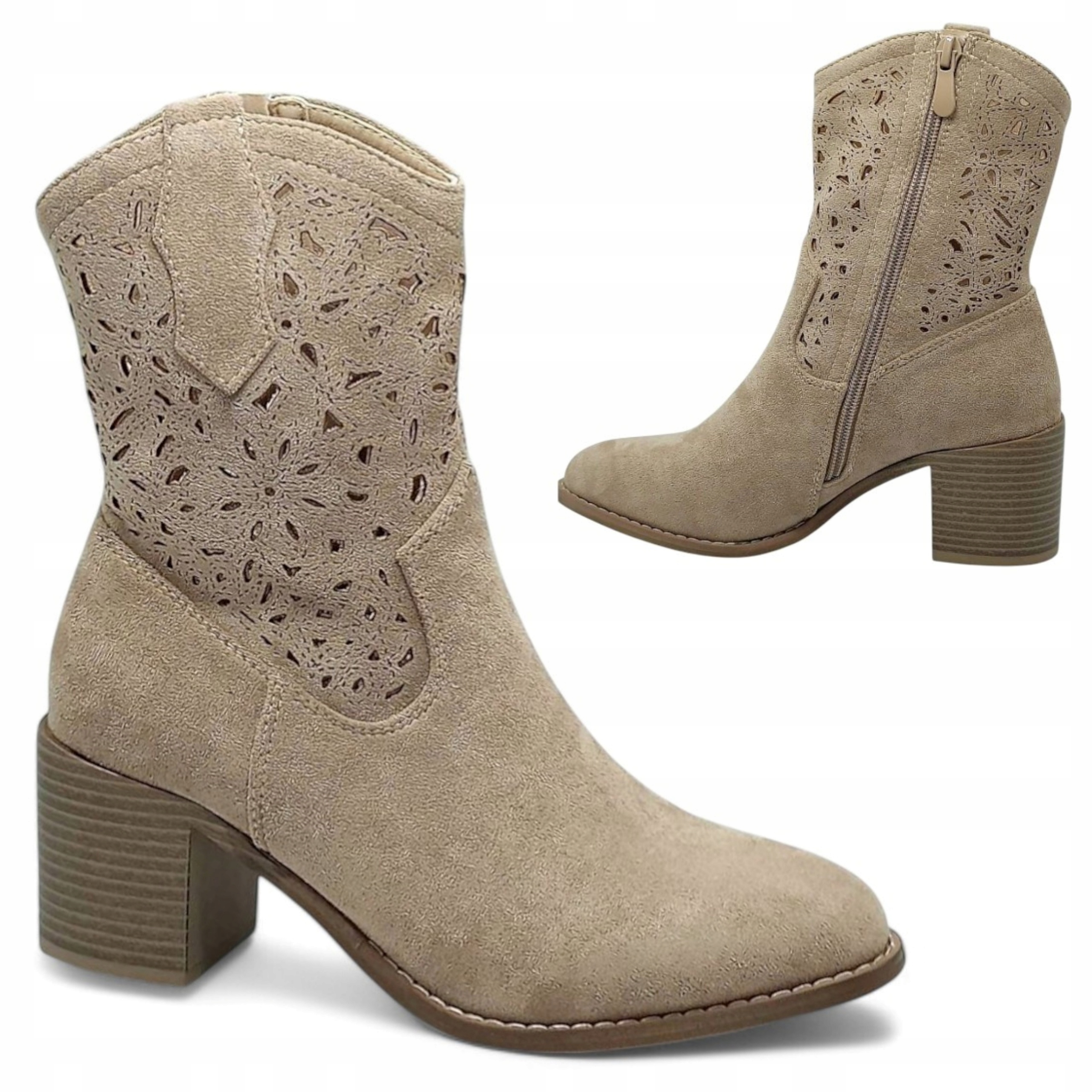 Dámské Kotníkové Boty Barski Ažurové Na Bloku Semišové Kotníkové Boty Zámek Jaro Léto 39