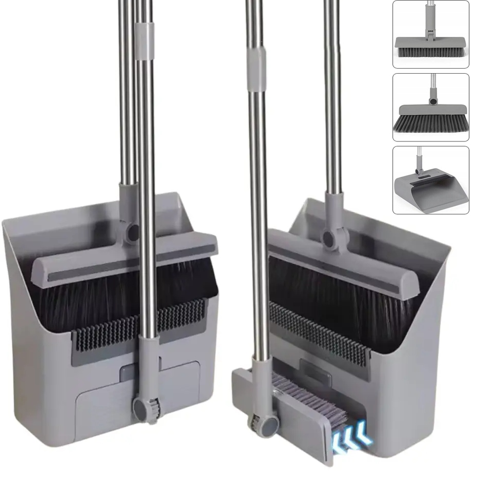 Levně Čisticí sada pro lenochy: Smeták, lopatka a kartáč na podlahu (šedá)