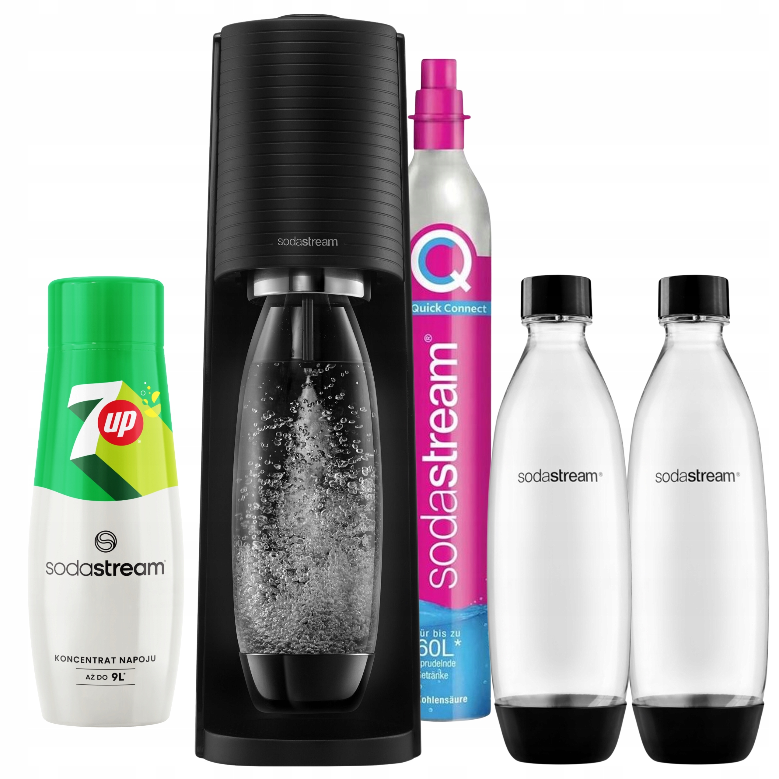 Výrobník sódy SodaStream Terra Čierny na výrobu perlivej vody 2 fľaše Sirup 7UP