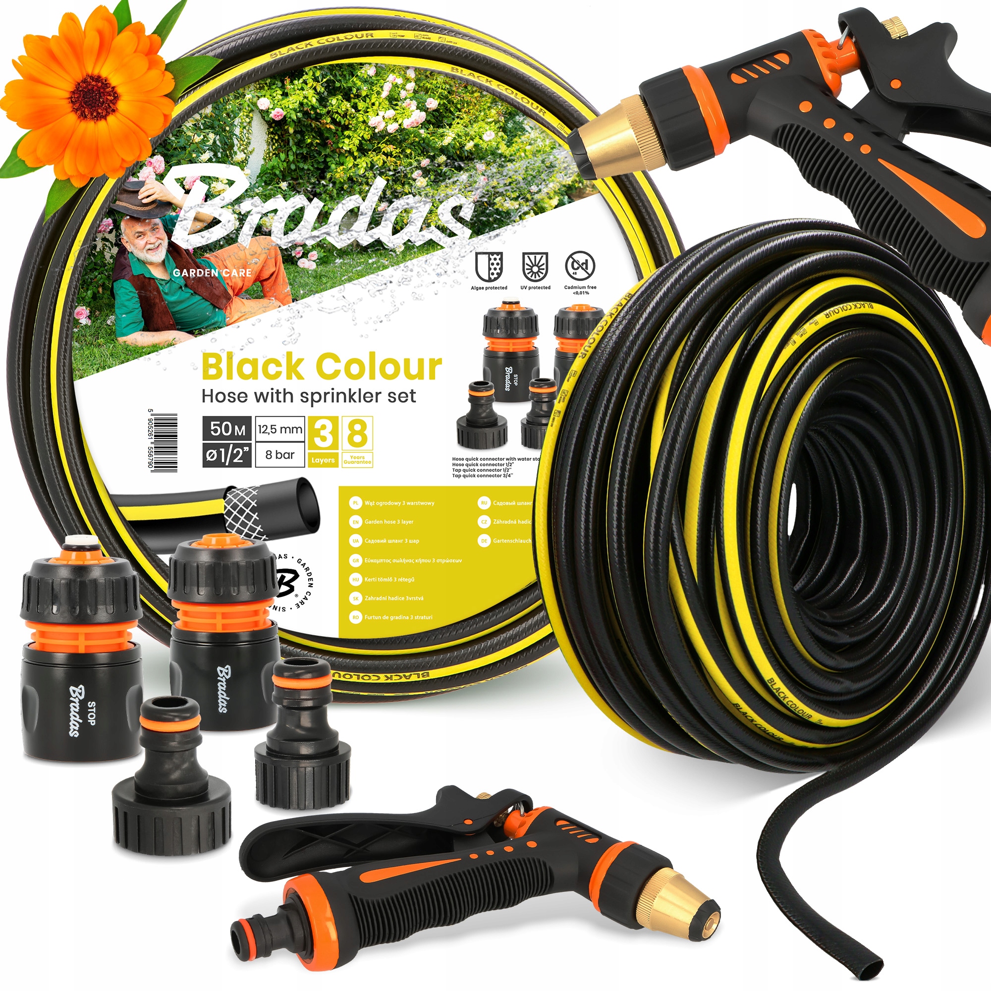 Záhradná Hadica 1/2 Vody Navíjací Elastický 50 m Gumový Šlauf 3-VRSTVOVÝ Yo-p