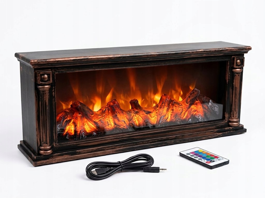 Elektrický krb Led Rgb 58 cm Efekt plamene Dálkové ovládání Usb Baterie