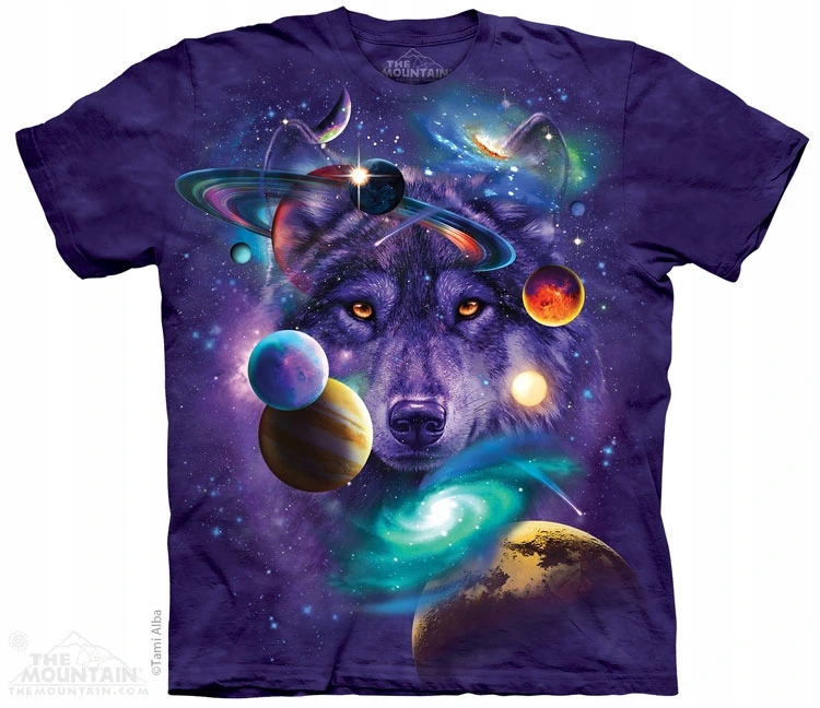 Pánské batikované triko The Mountain Vesmírný vlk fialová M