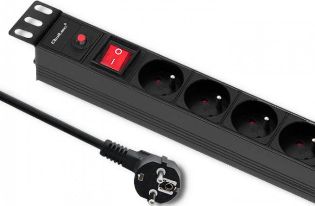 Qoltec Listwa zasilająca antyprzepięciowa Cb do szafy Rack 19" 1U 16A Pdu 8