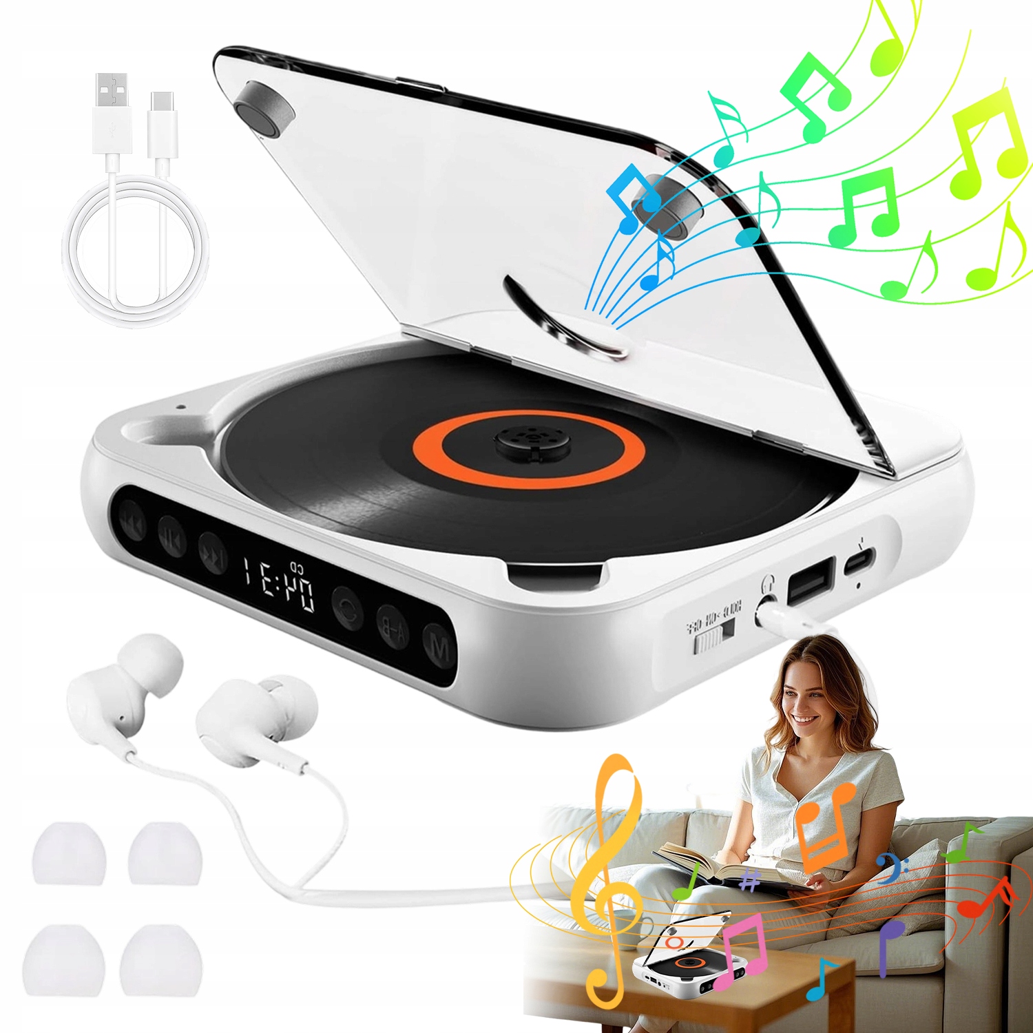 Přenosný CD Přehrávač Bluetooth Funkce Ab Repeat Led Displej Usb