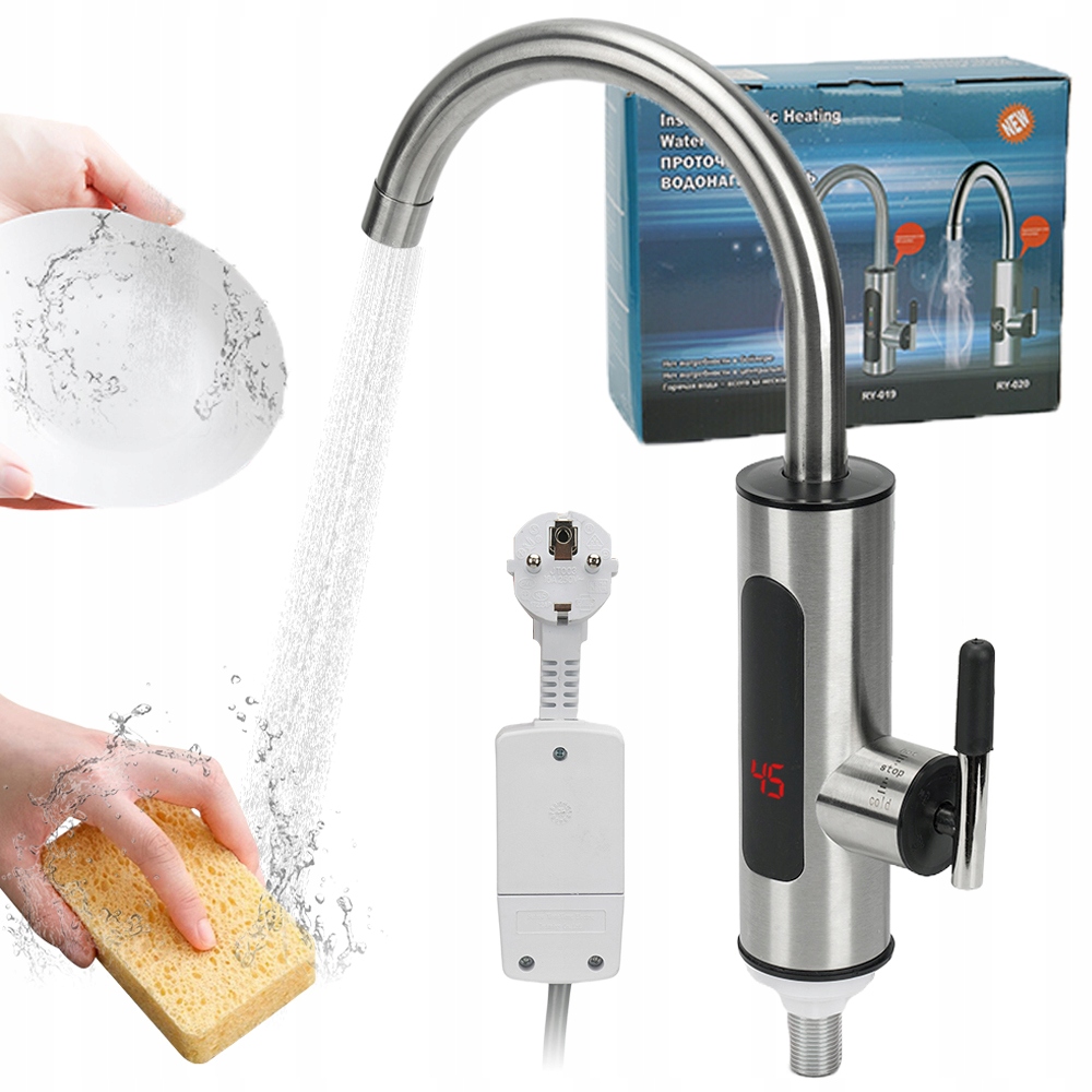 Průtokový Ohřívač Vody Elektrický Ohřívač Kohoutková Baterie LCD Kuchyňská Baterie