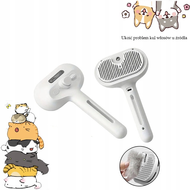 Levně 1X Elektrický parní kartáč 2 v 1 pro péči o srst koček a psů
