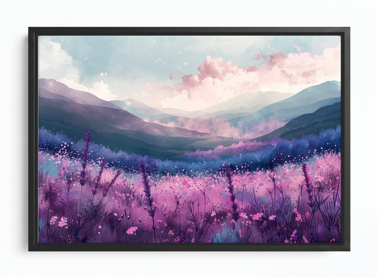 Obraz Rám Americká Krajina Úsvit Hory Louka Květy Mlha 60x40