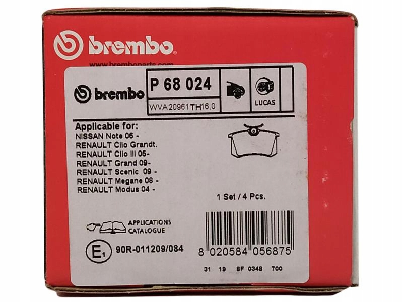 BREMBO TARCZE+KLOCKI TYŁ RENAULT MEGANE III KOMBI EAN (GTIN) 8020584227923