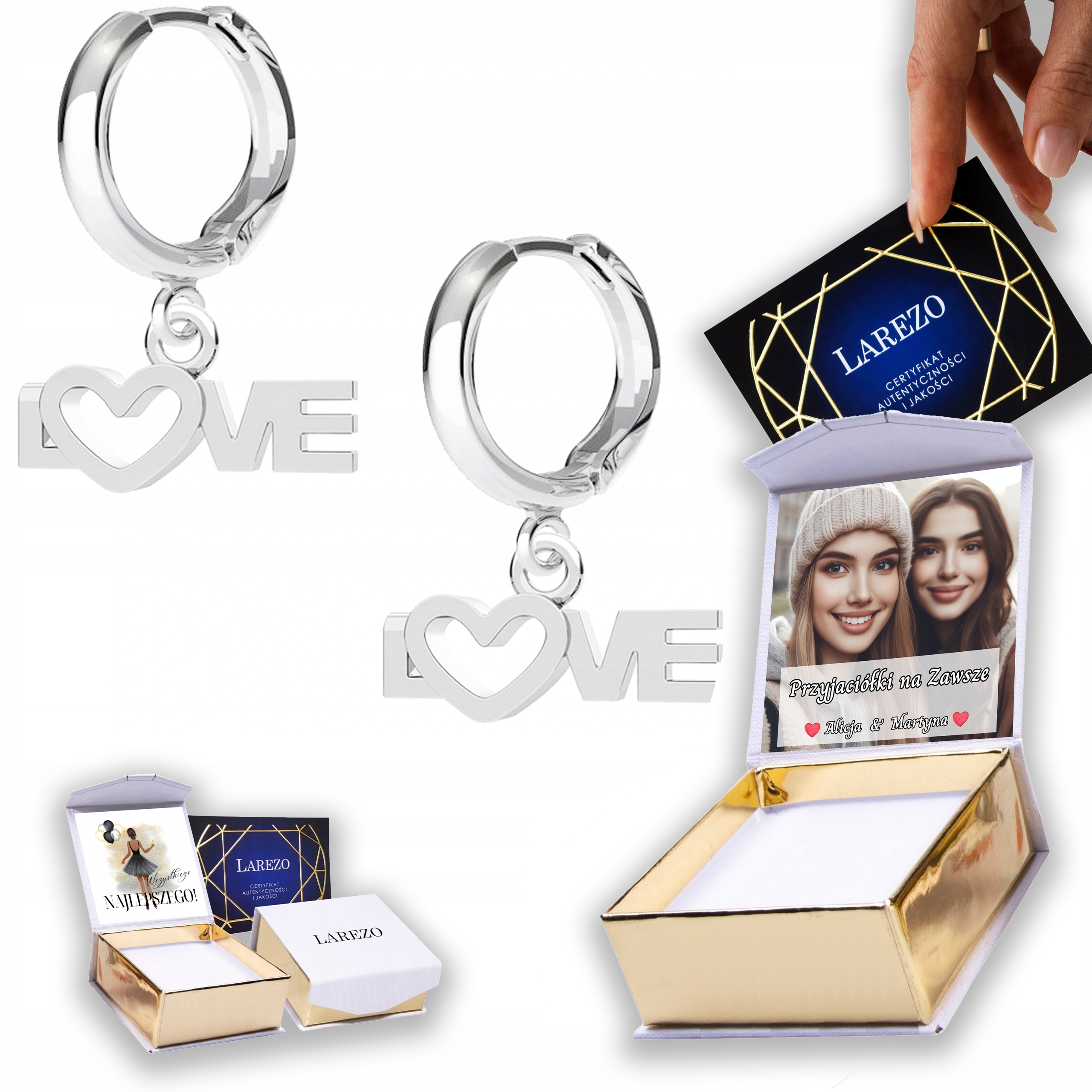 Stříbrné Náušnice 925 Srdce Nápis Miluji tě Plechovka s nápisem Potisk