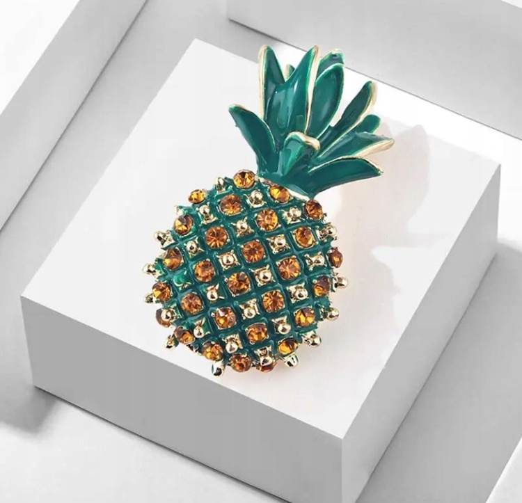 ZŁOTA BROSZKA BIŻUTERIA SPINKA OWOC DUŻY ANANAS CYRKONIE DIAMENTY 5 cm Marka Inna marka