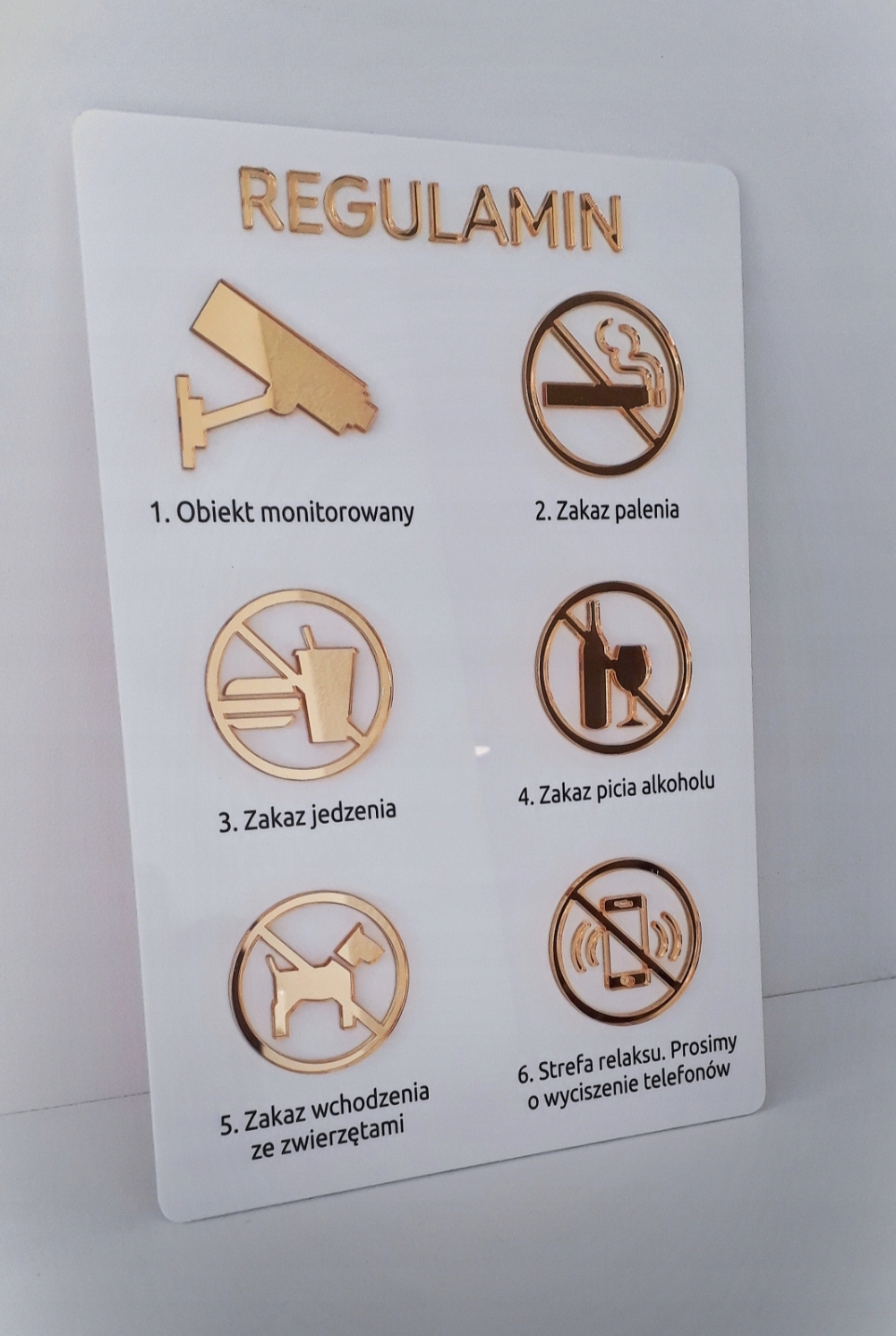 Tabulka Regulamin Plexi 30x20 Akrylová s zrcadlovými piktogramy A4