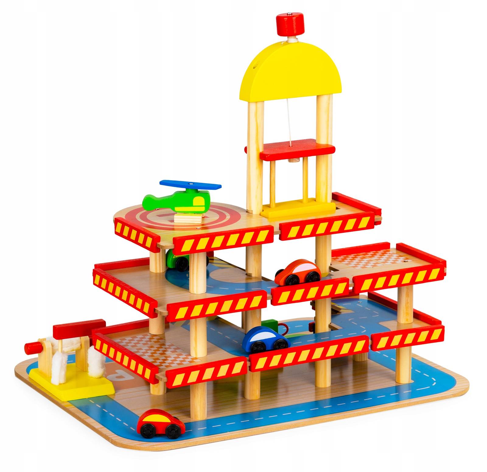 DUŻY DREWNIANY TOR GARAŻ PARKING Z WINDĄ + AUTKA Model LT323