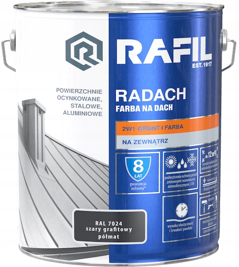 RAFIL RADACH FARBA NA DACH SZARY GRAFITOWY RAL7024 PÓŁMAT 10L