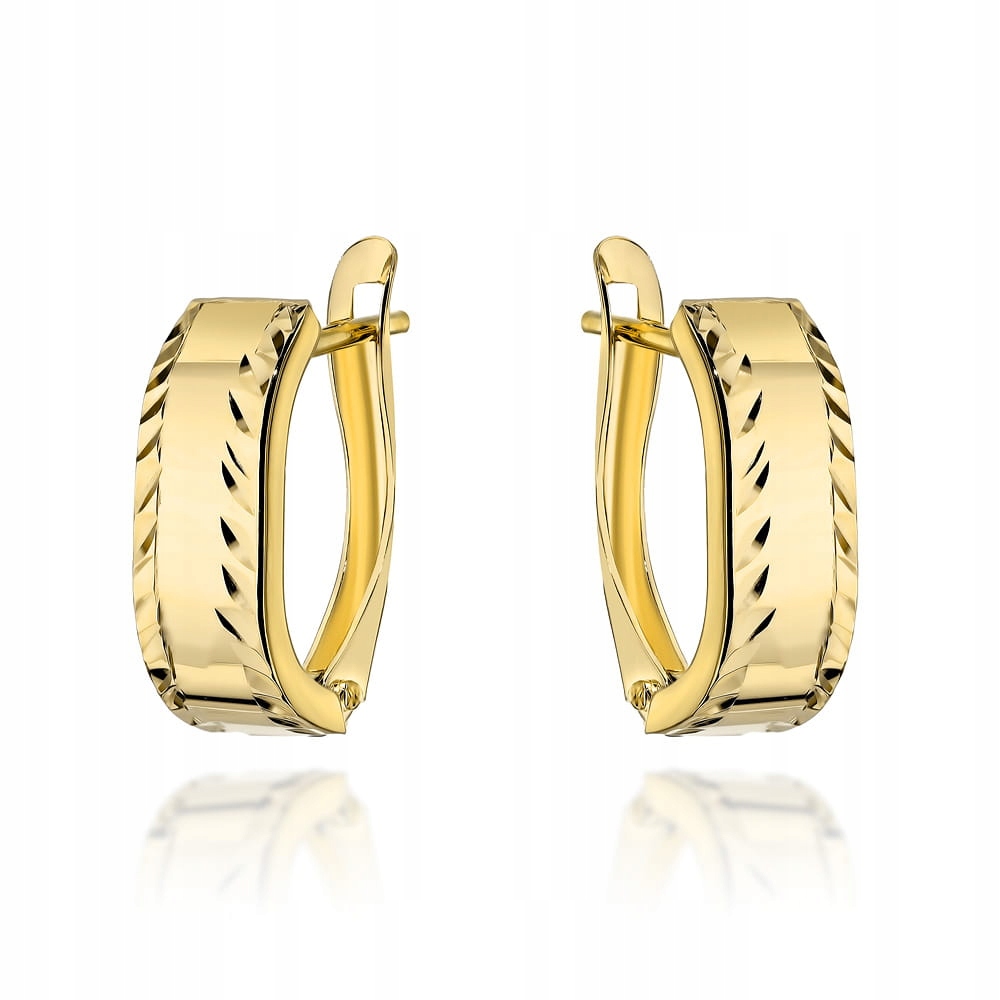 Náušnice ze zlata 585, zaoblené, s diamantovými okraji 14k