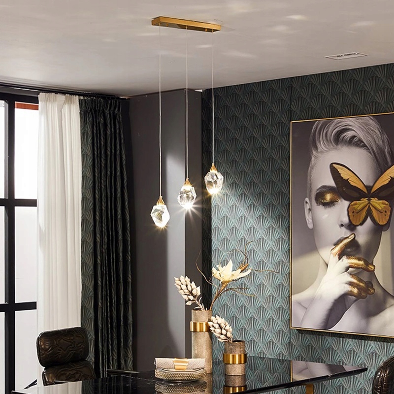 Lampa wisząca 3 Kryształy/Diament Led Mosiądz LUX