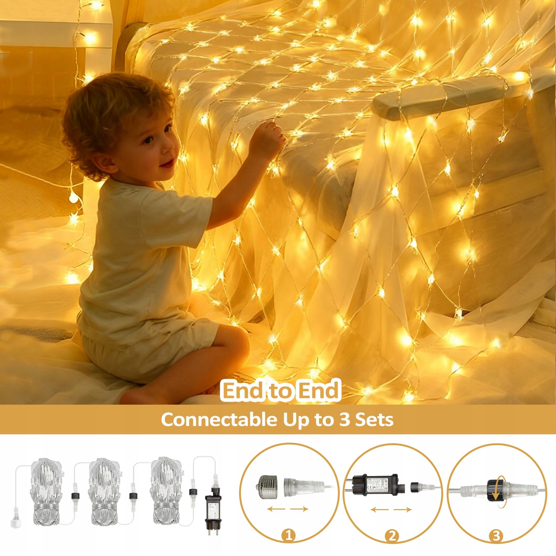 DANKELED 2x3M LED Świąteczne Światła Ciepłe Wodoodporne — miniatura 6