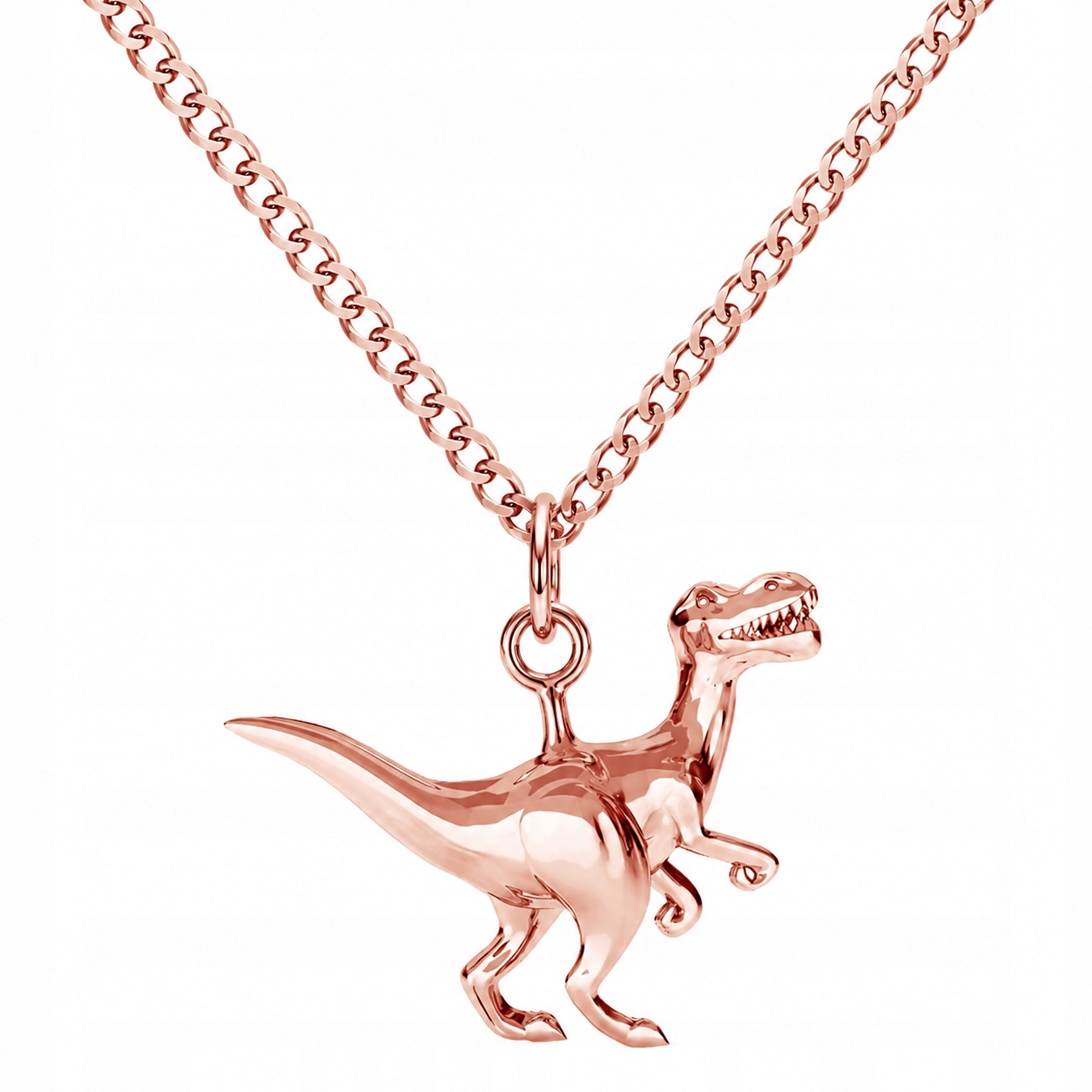 T-Rex Dinosaurus Náhrdelník Přívěsek Dino Stříbrný Růžové Zlato 18k Jurský