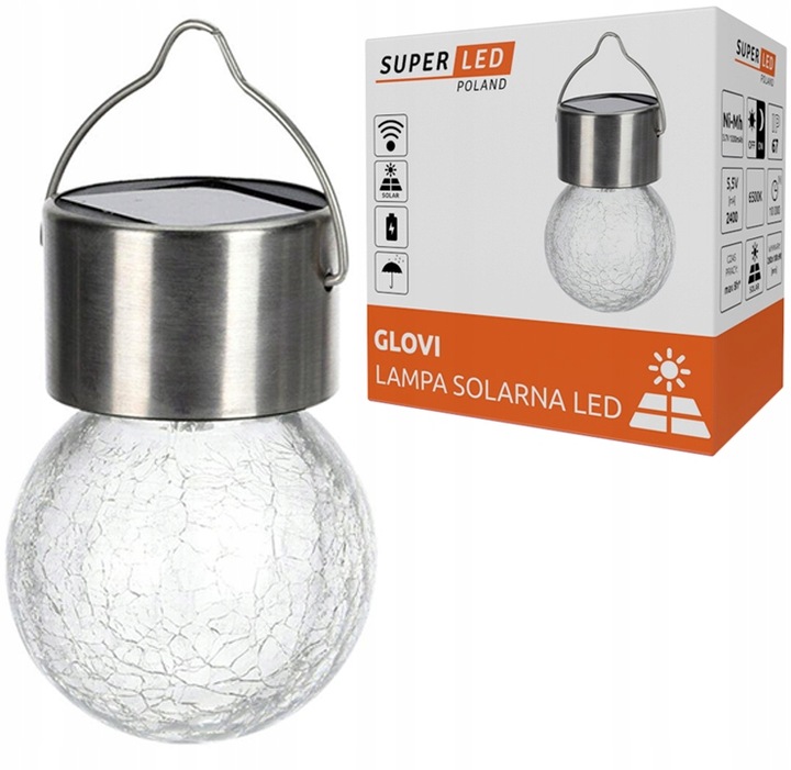 

Lampa Solarna ogrodowa Led wisząca biała zimna